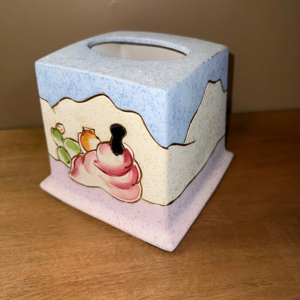 Nighoni Original Southwestern Ceramic Tissue Box Cover Desert Landscape Blue
